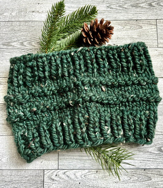 Green Boughs Ear Warmer/Ponytail Beanie